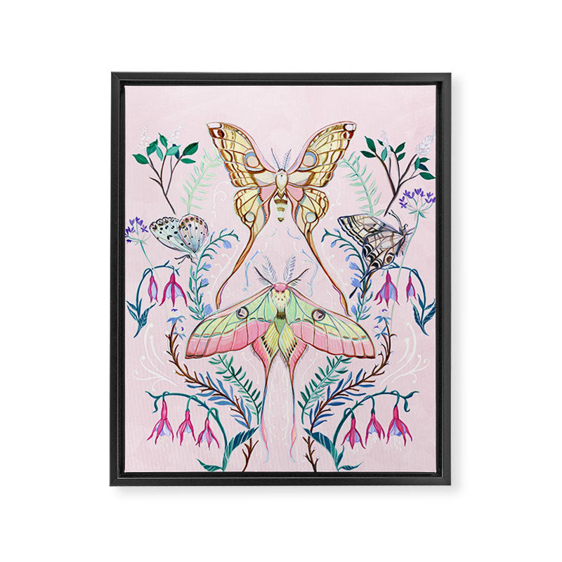 Chinese Moon Moth and Butterflies Framed Canvas Print Gallery Image 8