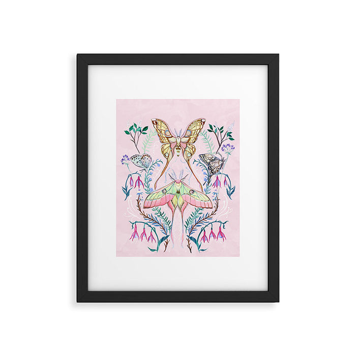 Chinese Moon Moth and Butterflies Framed Art Print Gallery Image 1