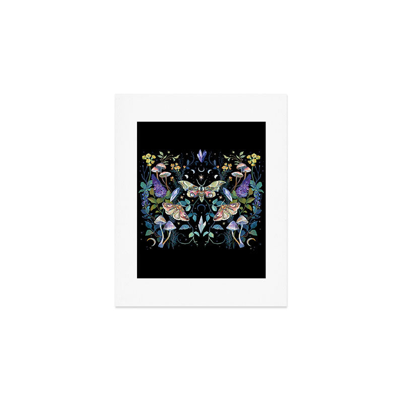 Crystals Moth Mushrooms Art Print Gallery Image 1