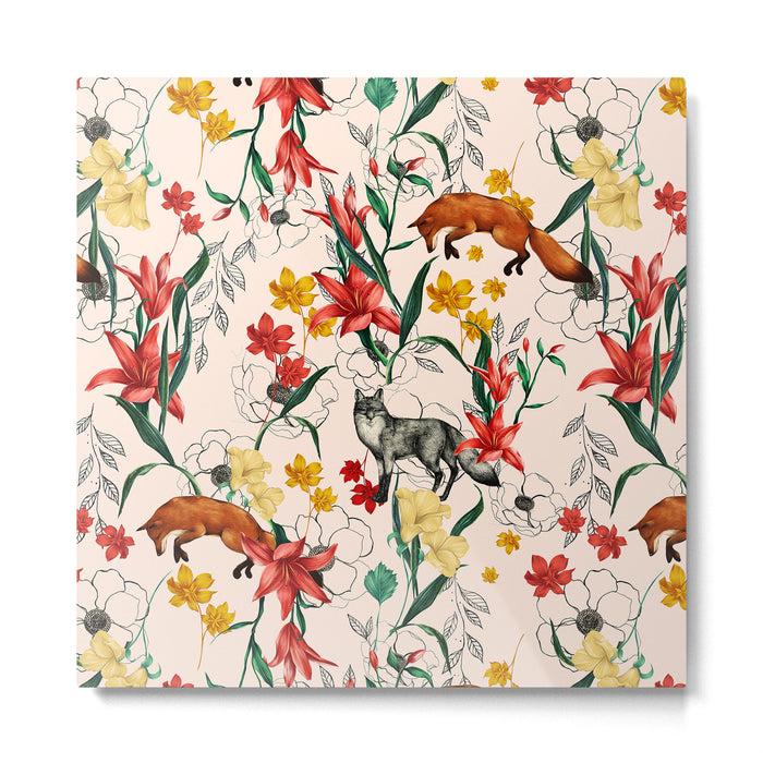 Floral Fox Metal Print Gallery Image 1