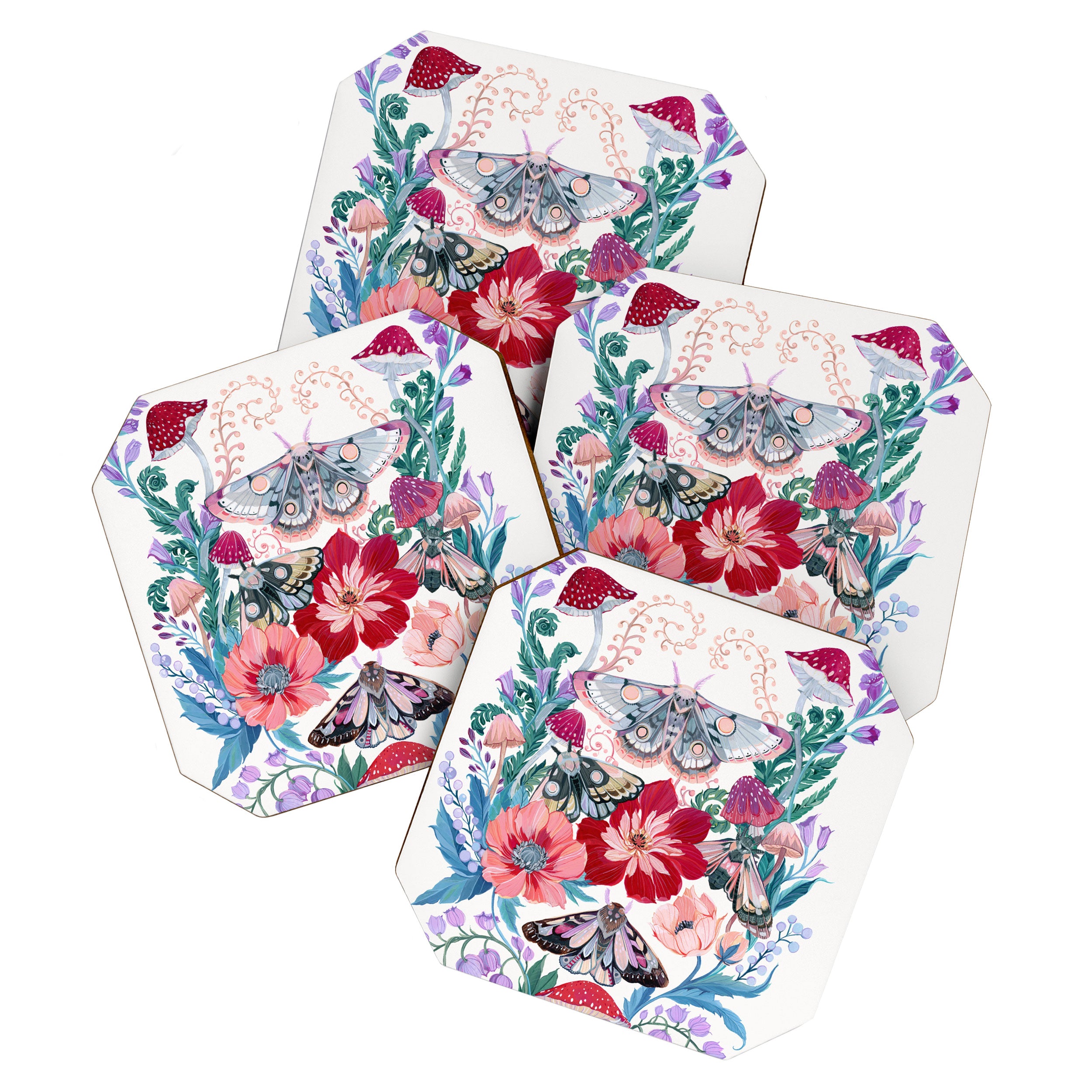 Floral moth painting Coaster Gallery Image 1