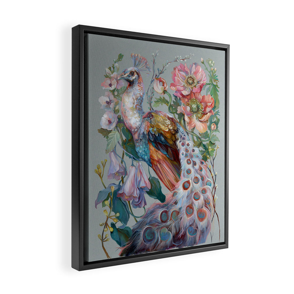 Floral Peacock Garden Framed Canvas Print Gallery Image 2