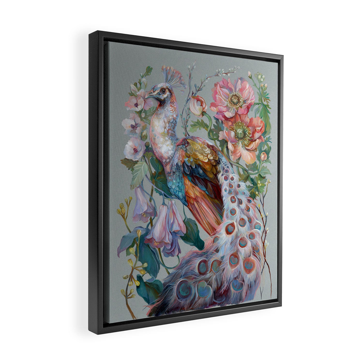 Floral Peacock Garden Framed Canvas Print Gallery Image 2