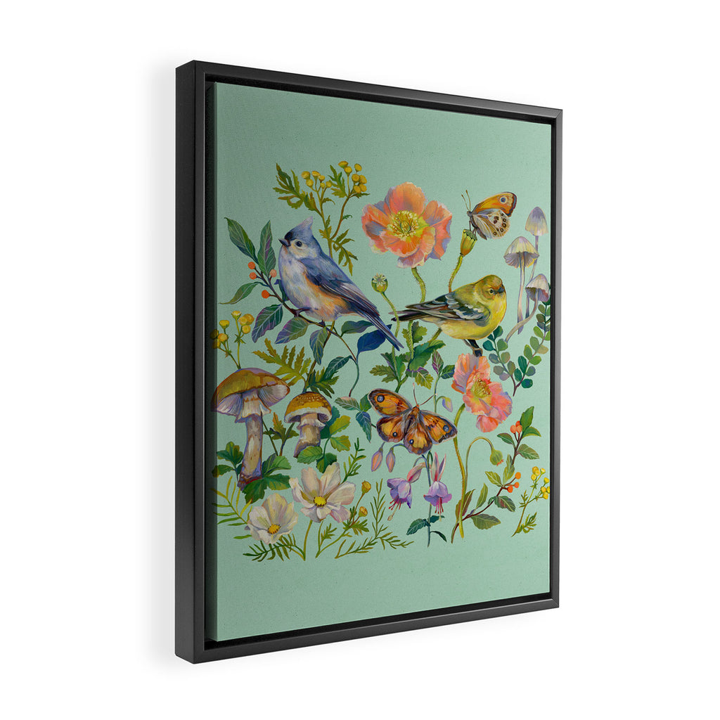 Flower Birds Garden Framed Canvas Print Gallery Image 2