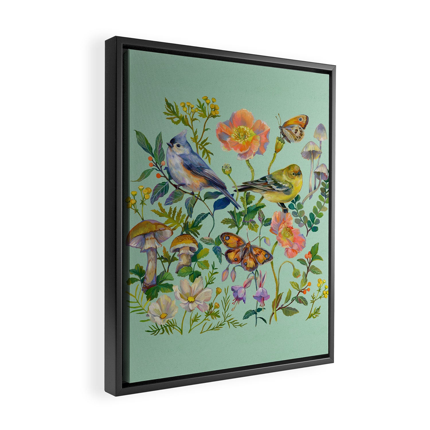 Flower Birds Garden Framed Canvas Print Gallery Image 2