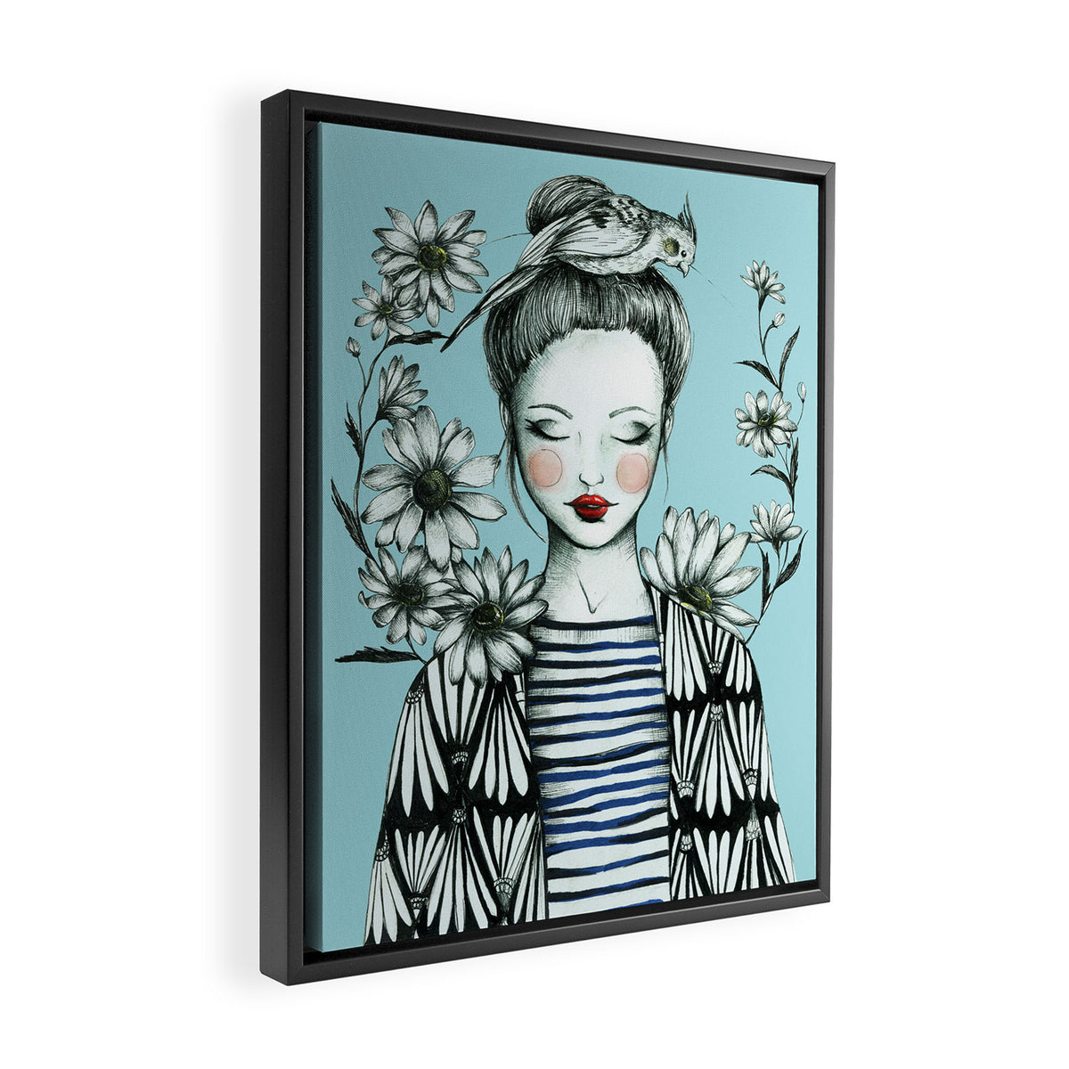Girl and Bird Framed Canvas Print Gallery Image 2