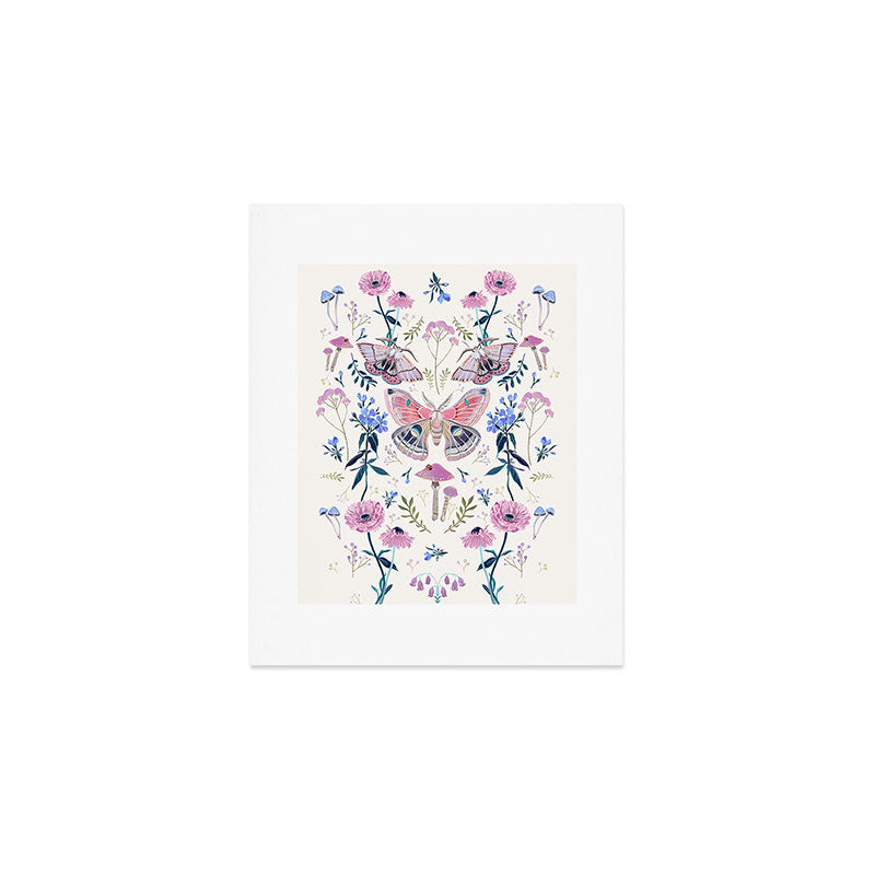 Lilac Butterfly and Flowers Art Print Gallery Image 1