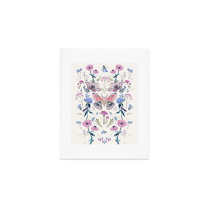 Lilac Butterfly and Flowers Art Print Gallery Image 1