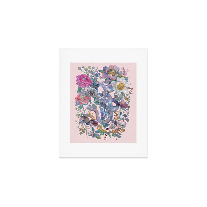 Pink Floral Garden Snake Art Print Gallery Image 1