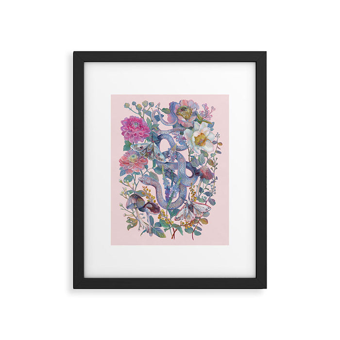 Pink Floral Garden Snake Framed Art Print Gallery Image 1