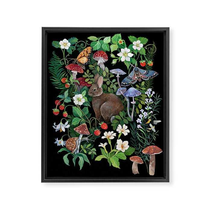 Rabbit and Strawberry Garden Framed Canvas Print Gallery Image 1