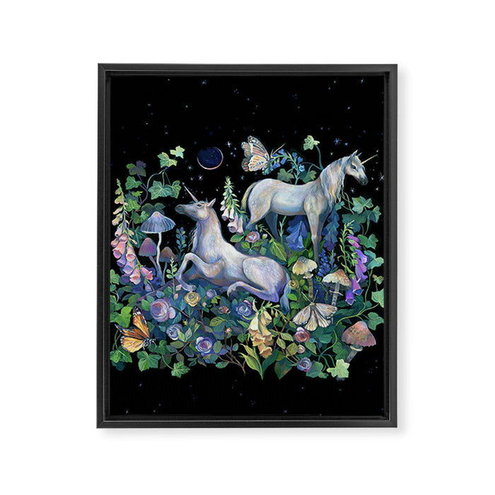 Unicorns Magical Rose Garden Framed Canvas Print Gallery Image 1