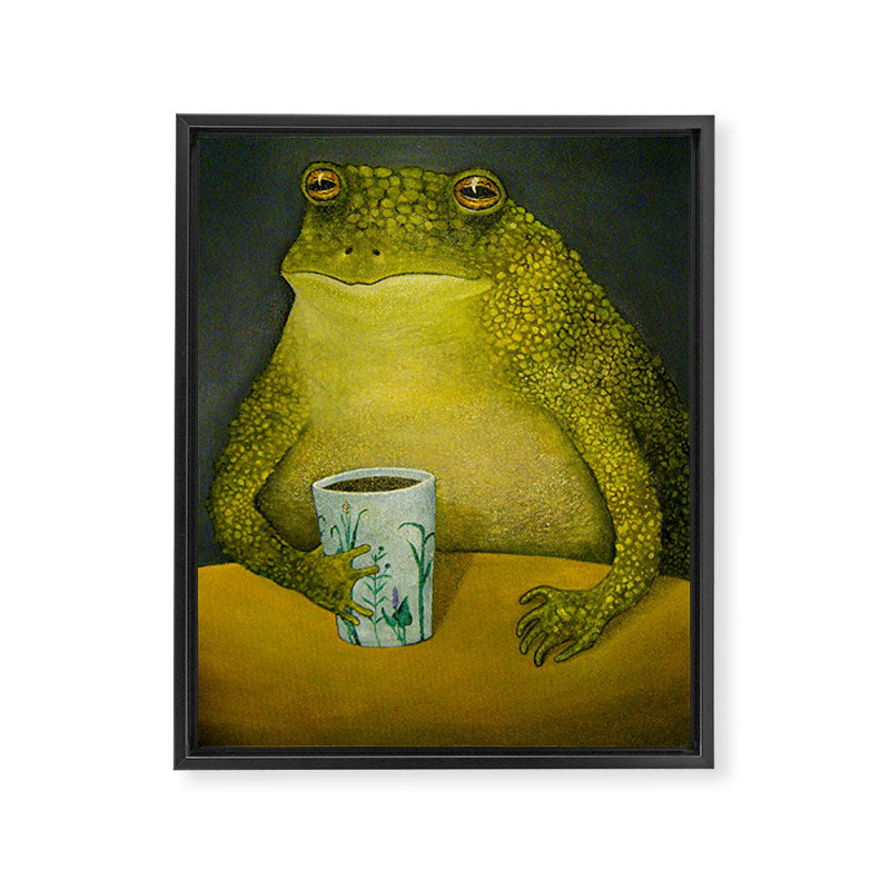 Toad's morning cup Framed Canvas Print