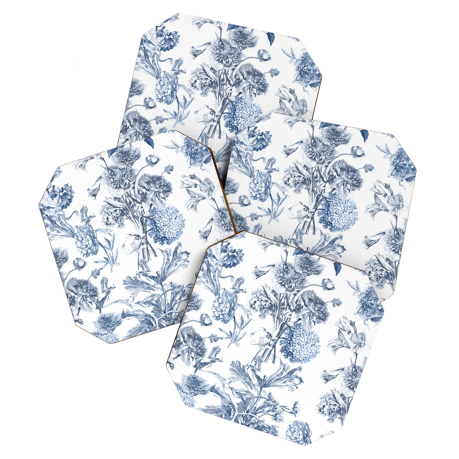 Floral Toile, Blue with White Background Coaster Gallery Image 1