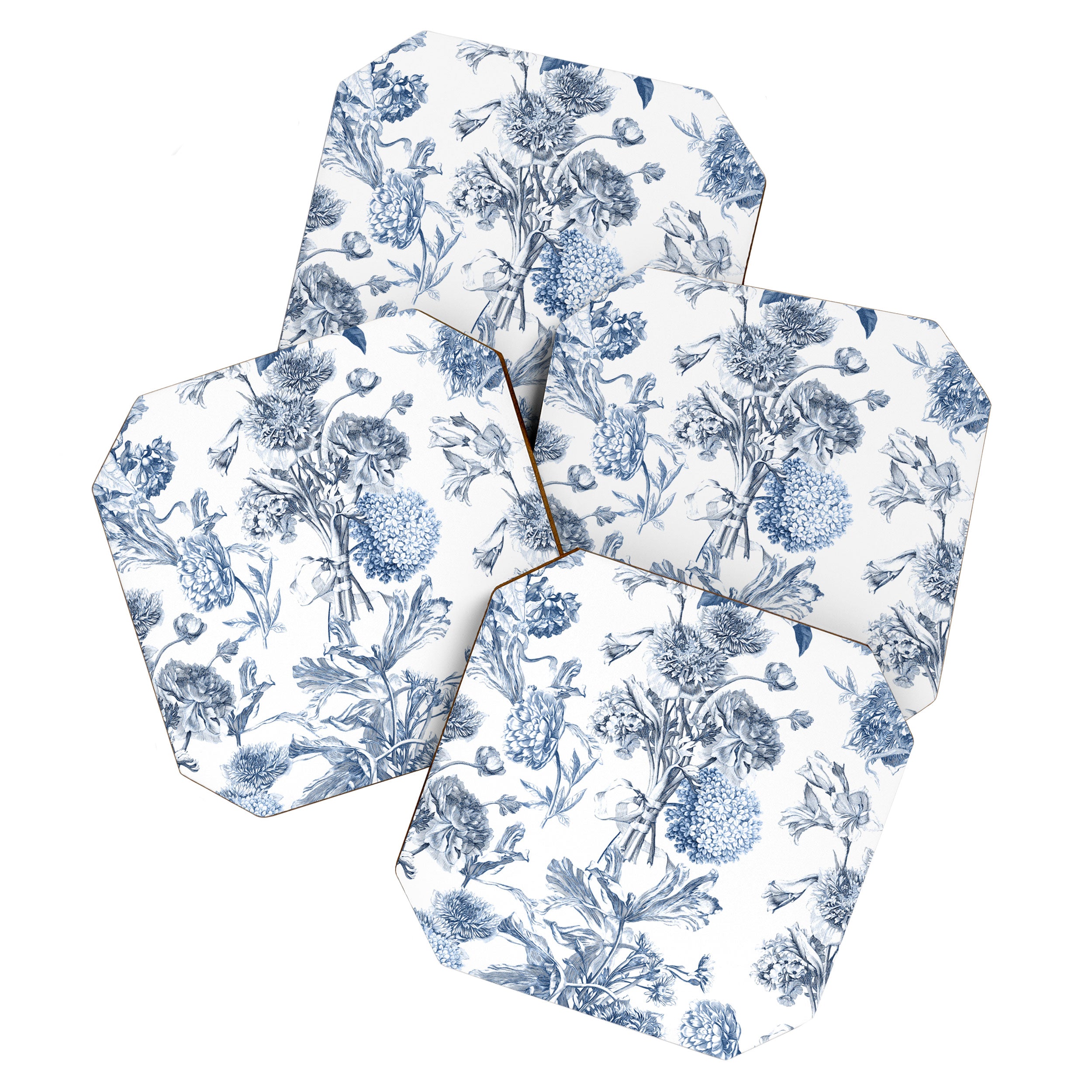 Floral Toile, Blue with White Background Coaster Gallery Image 1