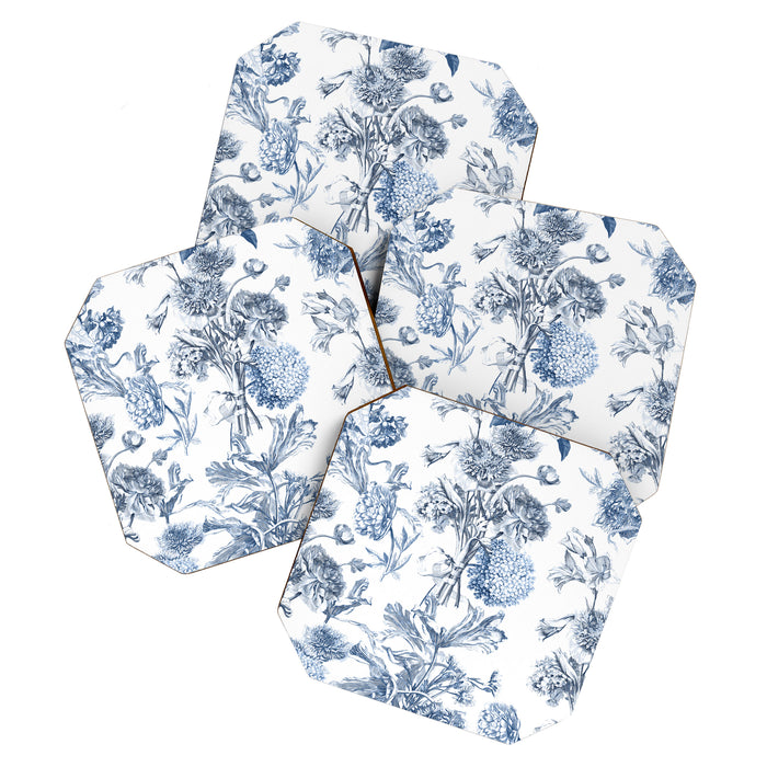 Floral Toile, Blue with White Background Coaster Gallery Image 1