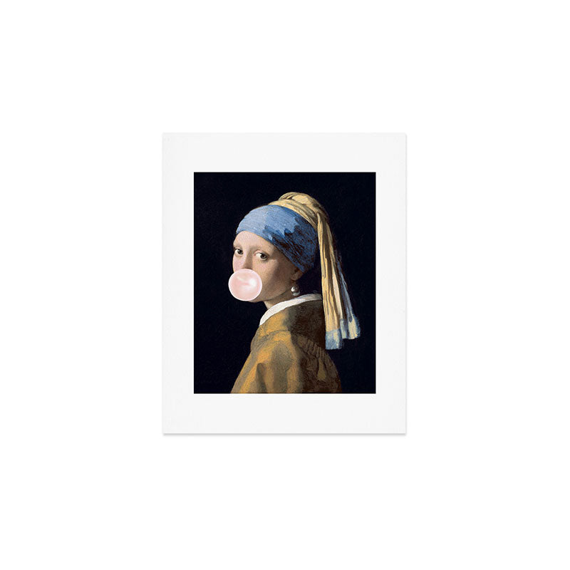 Girl with Pearl Earing Blowing Gum Art Print Gallery Image 1