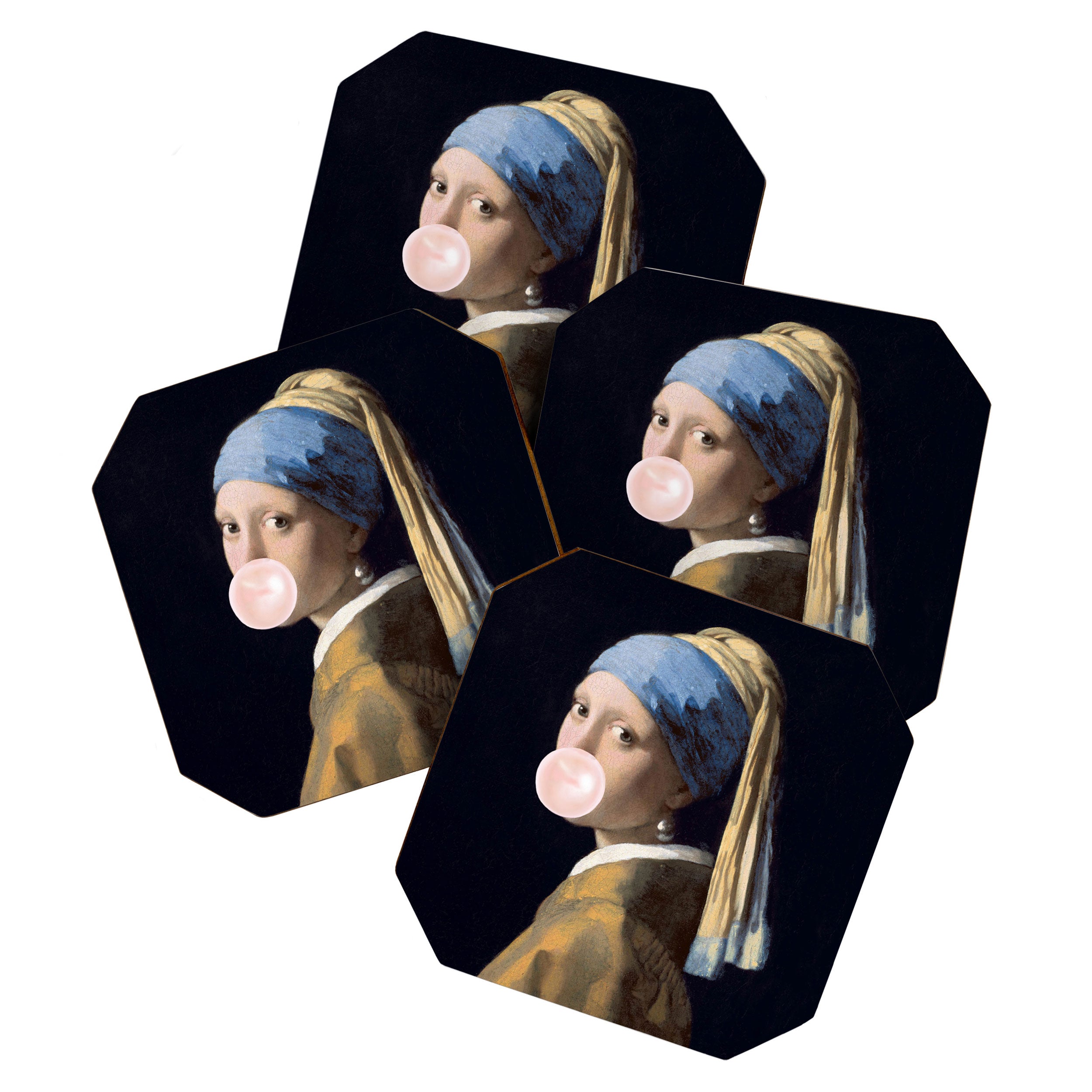 Girl with Pearl Earing Blowing Gum Coaster Gallery Image 1