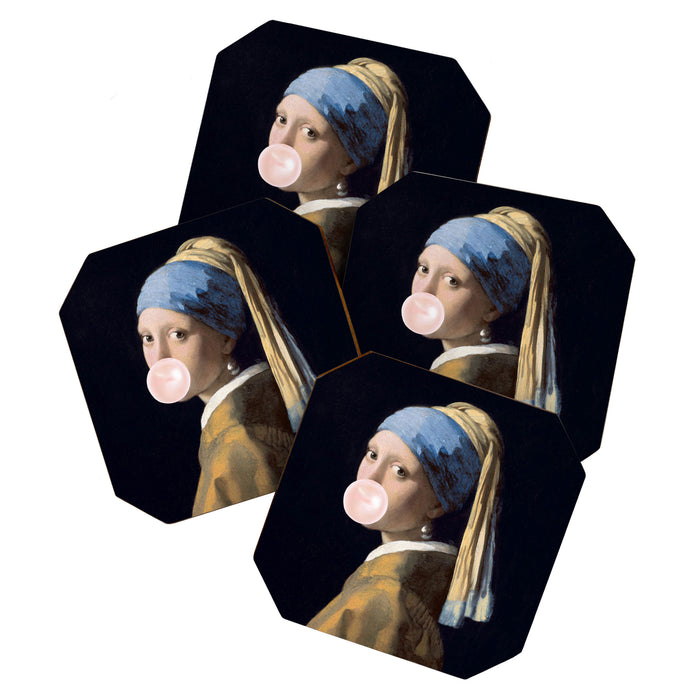 Girl with Pearl Earing Blowing Gum Coaster Gallery Image 1
