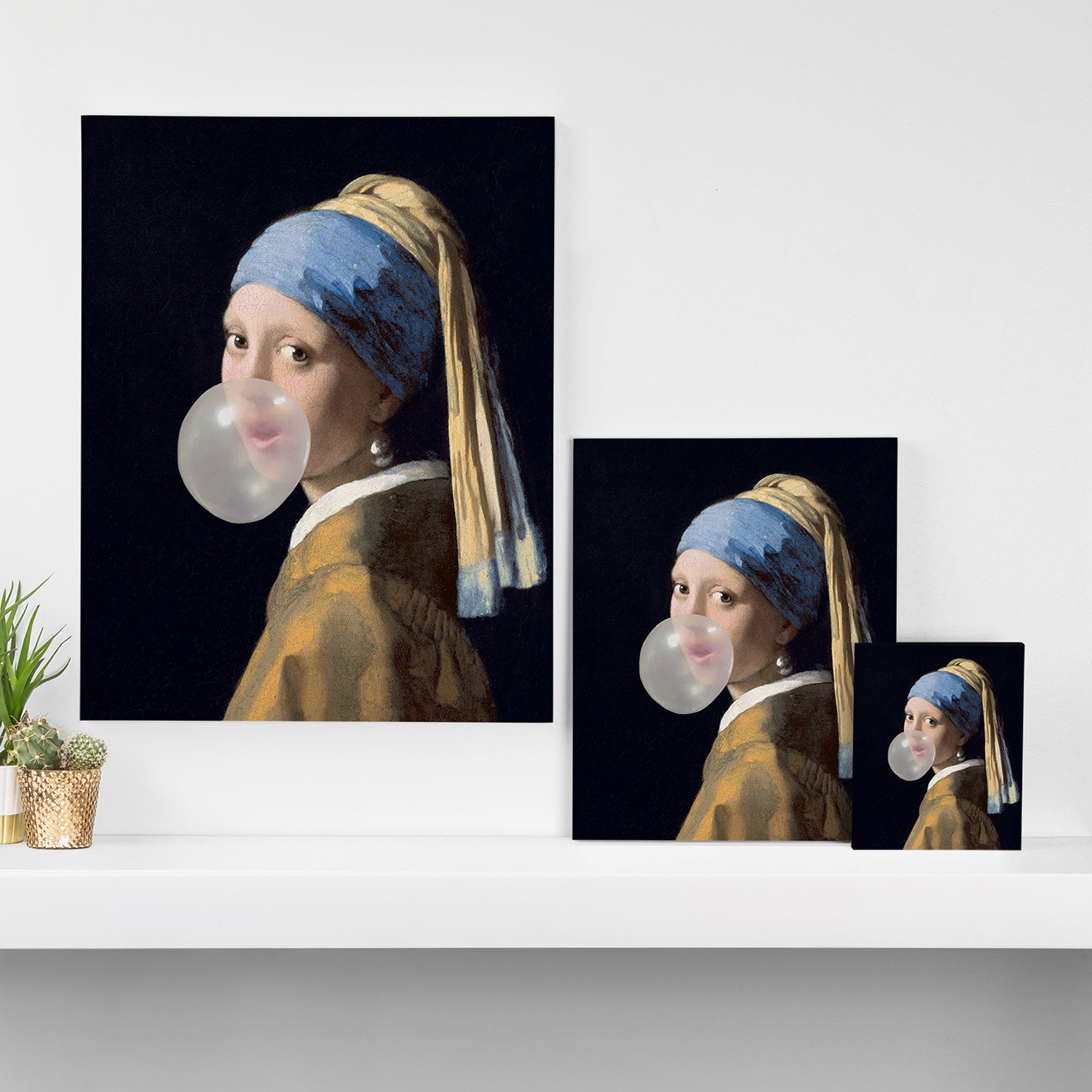 Girl with pearl earring blowing bubble gum Canvas Print Gallery Image 3