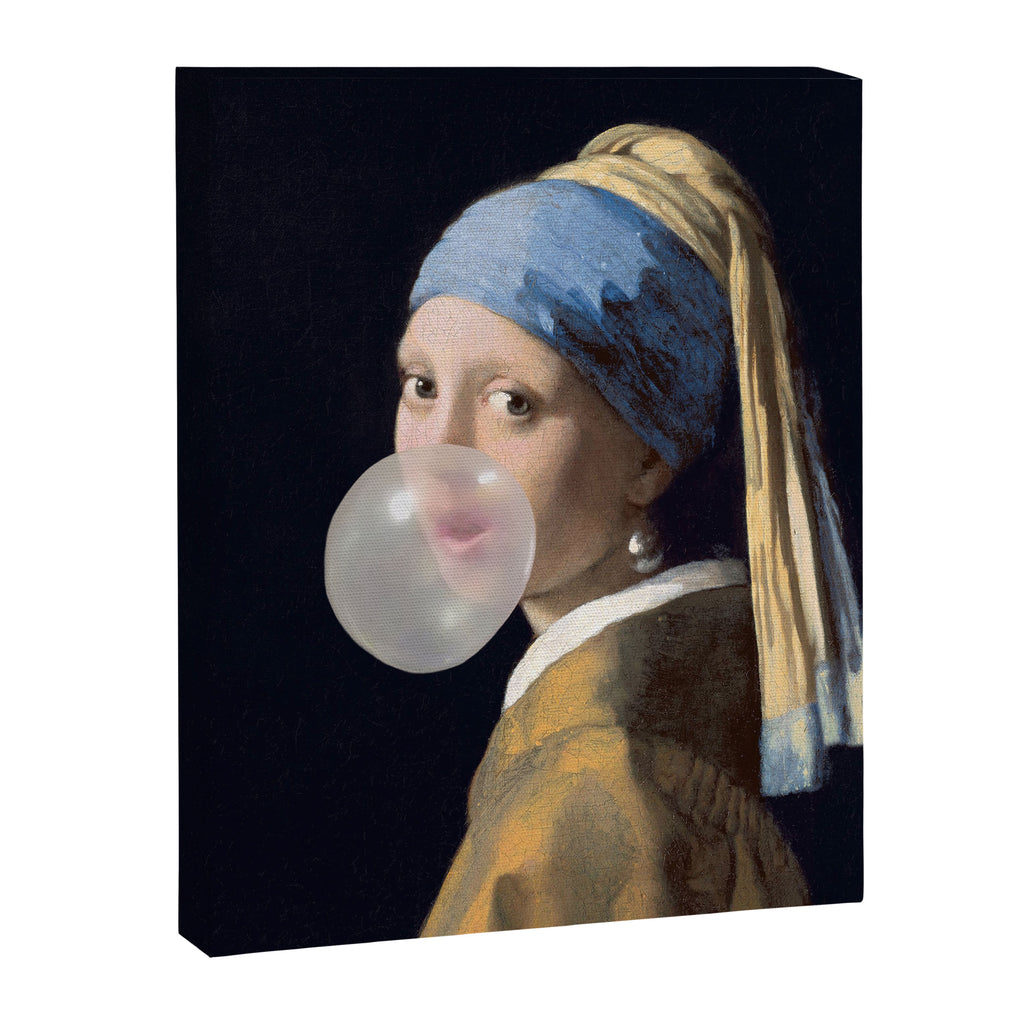 Girl with pearl earring blowing bubble gum Canvas Print Gallery Image 1