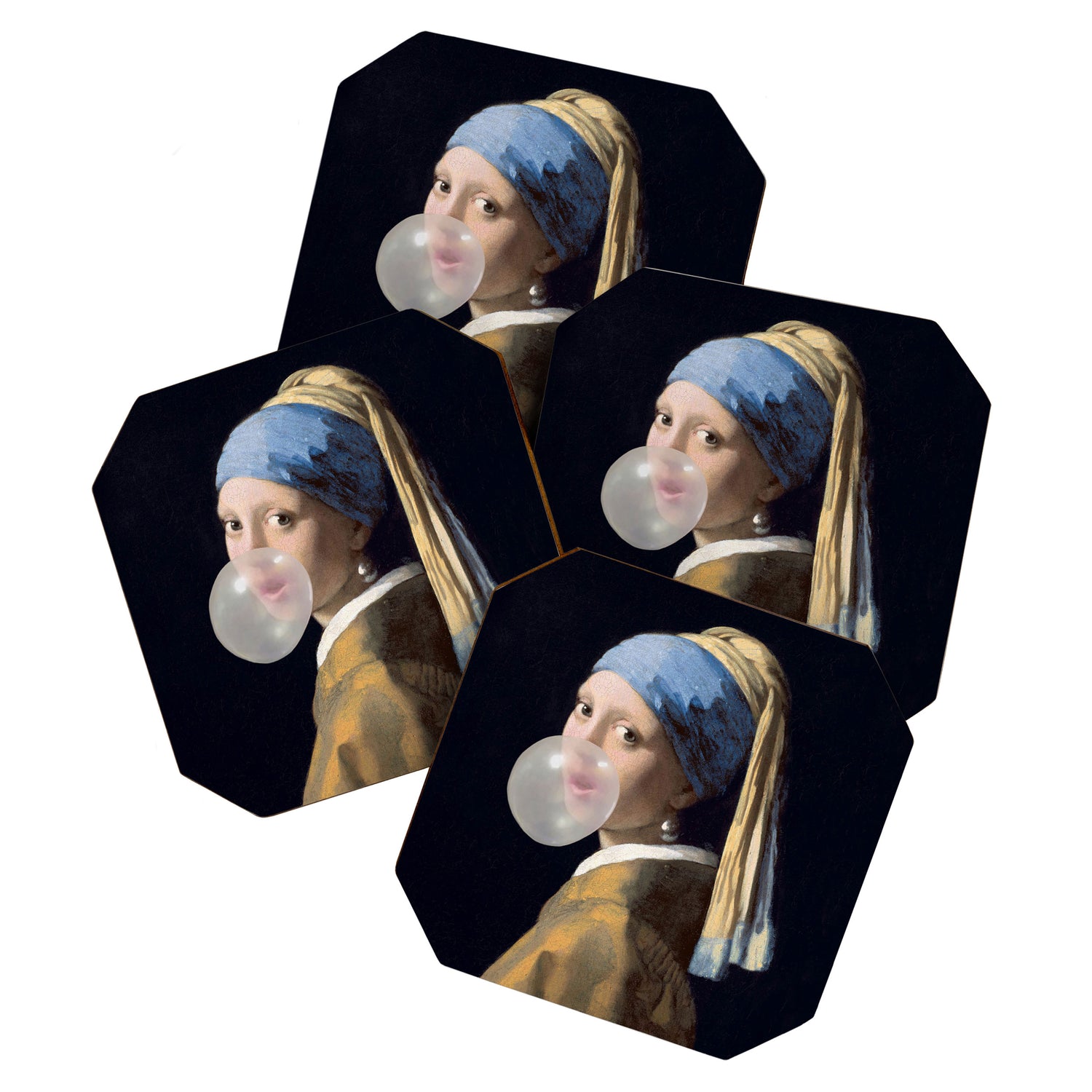 Girl with pearl earring blowing bubble gum Coaster Gallery Image 1