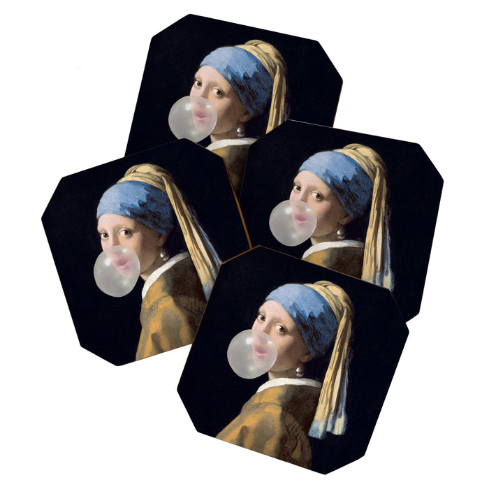 Girl with pearl earring blowing bubble gum Coaster Gallery Image 1