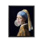 Girl with pearl earring blowing bubble gum Framed Canvas Print Gallery Image 6