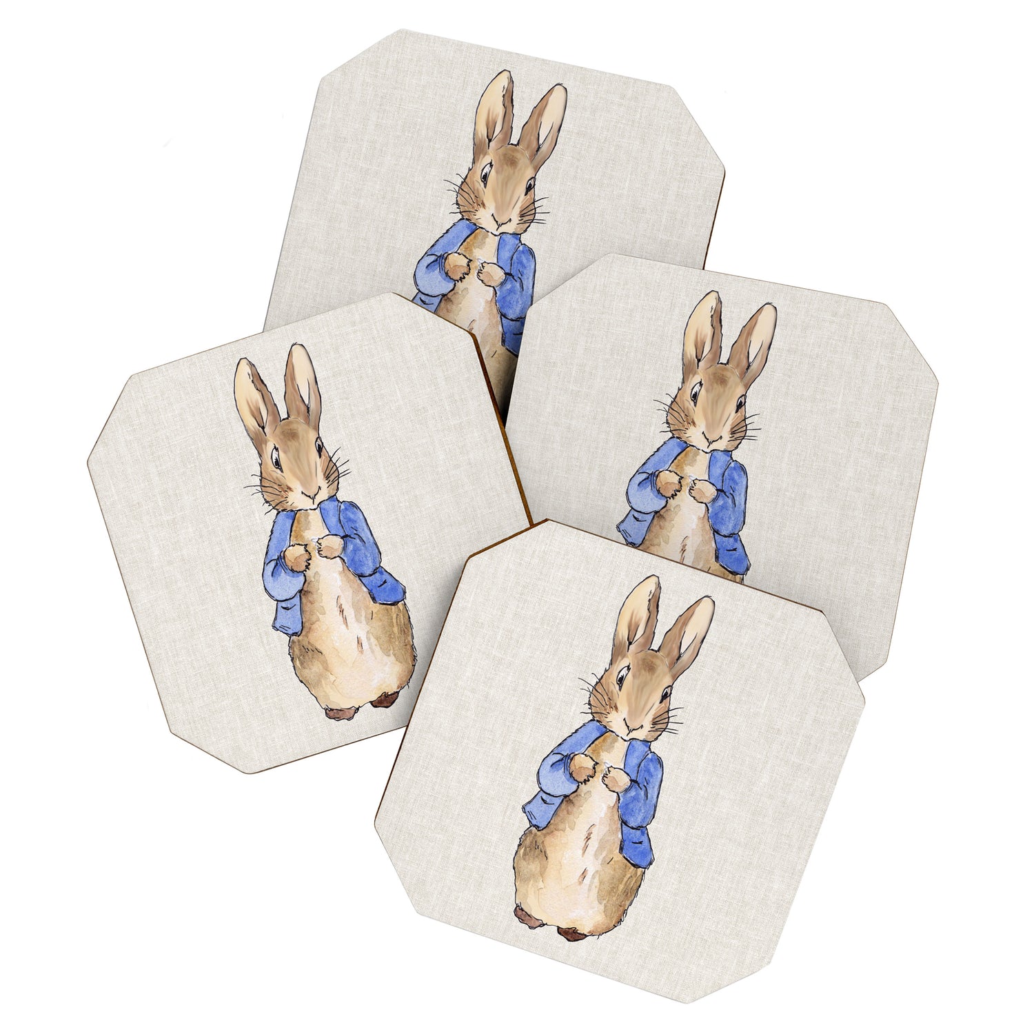 Peter the rabbit beige linen textured background Coaster Gallery Image 1