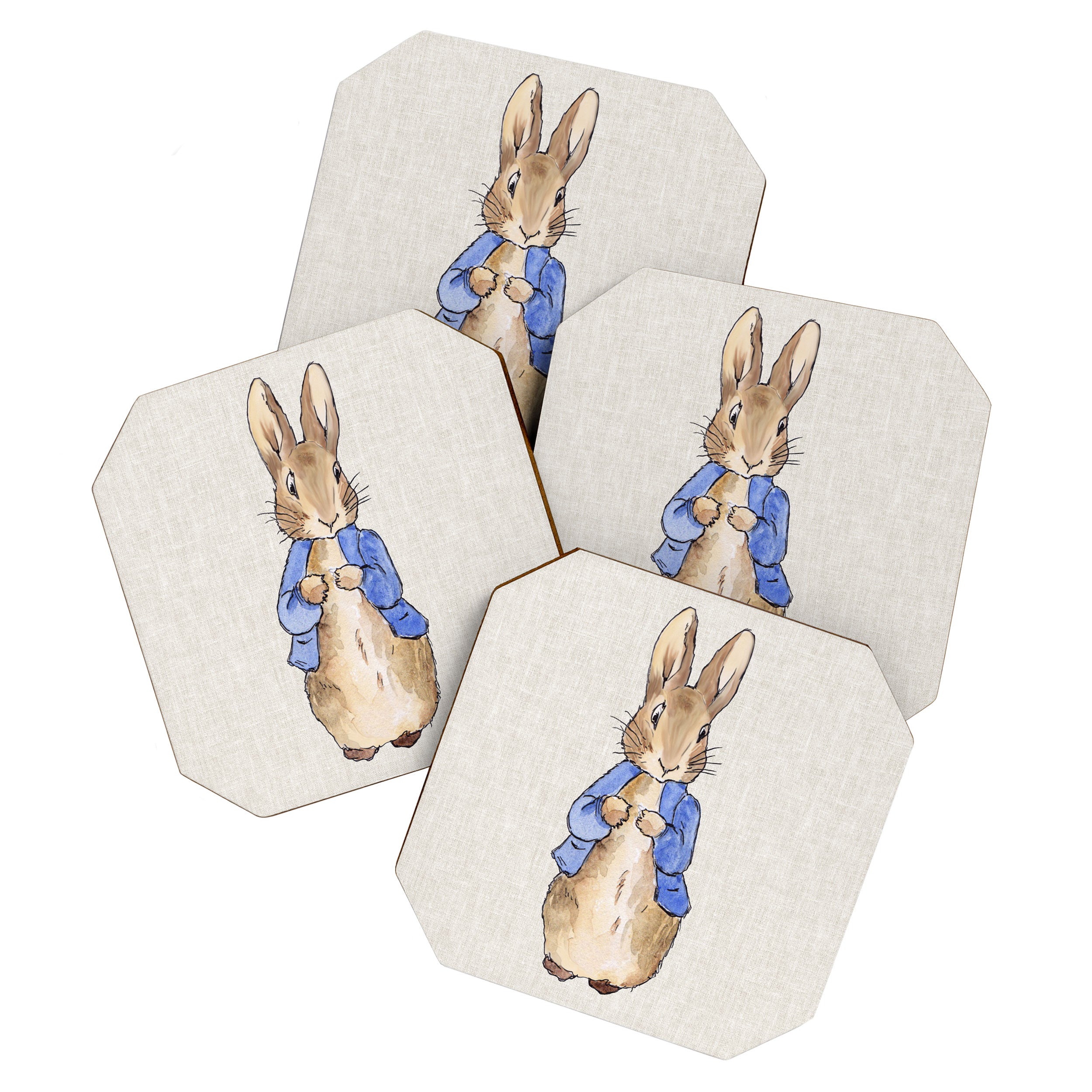 Peter the rabbit beige linen textured background Coaster Gallery Image 1