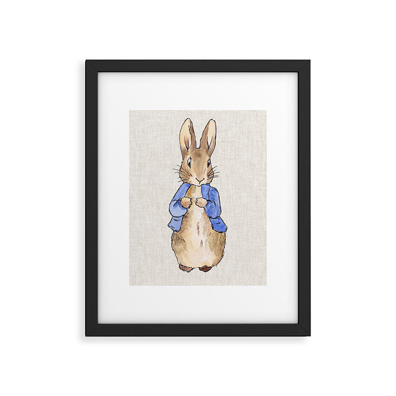 Peter the rabbit beige linen textured background Framed Art Print Gallery Image 5