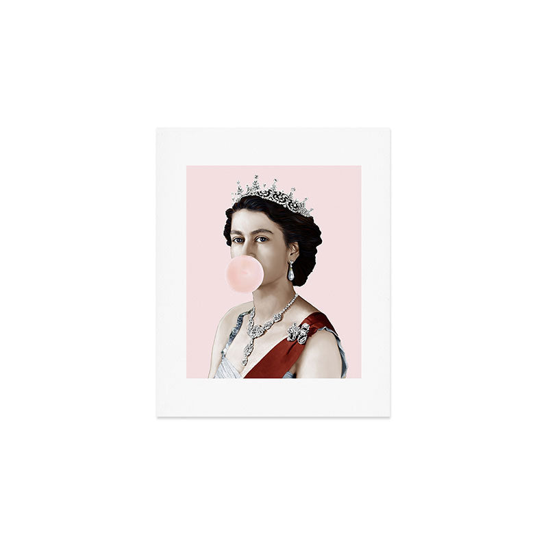 Queen Elizabeth II Blowing Pink Bubble gum Art Print Gallery Image 1