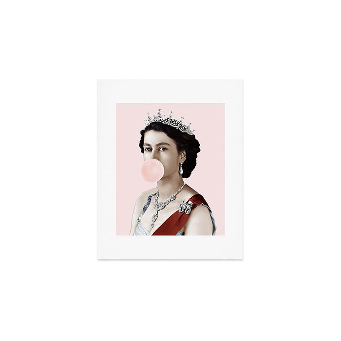 Queen Elizabeth II Blowing Pink Bubble gum Art Print Gallery Image 1