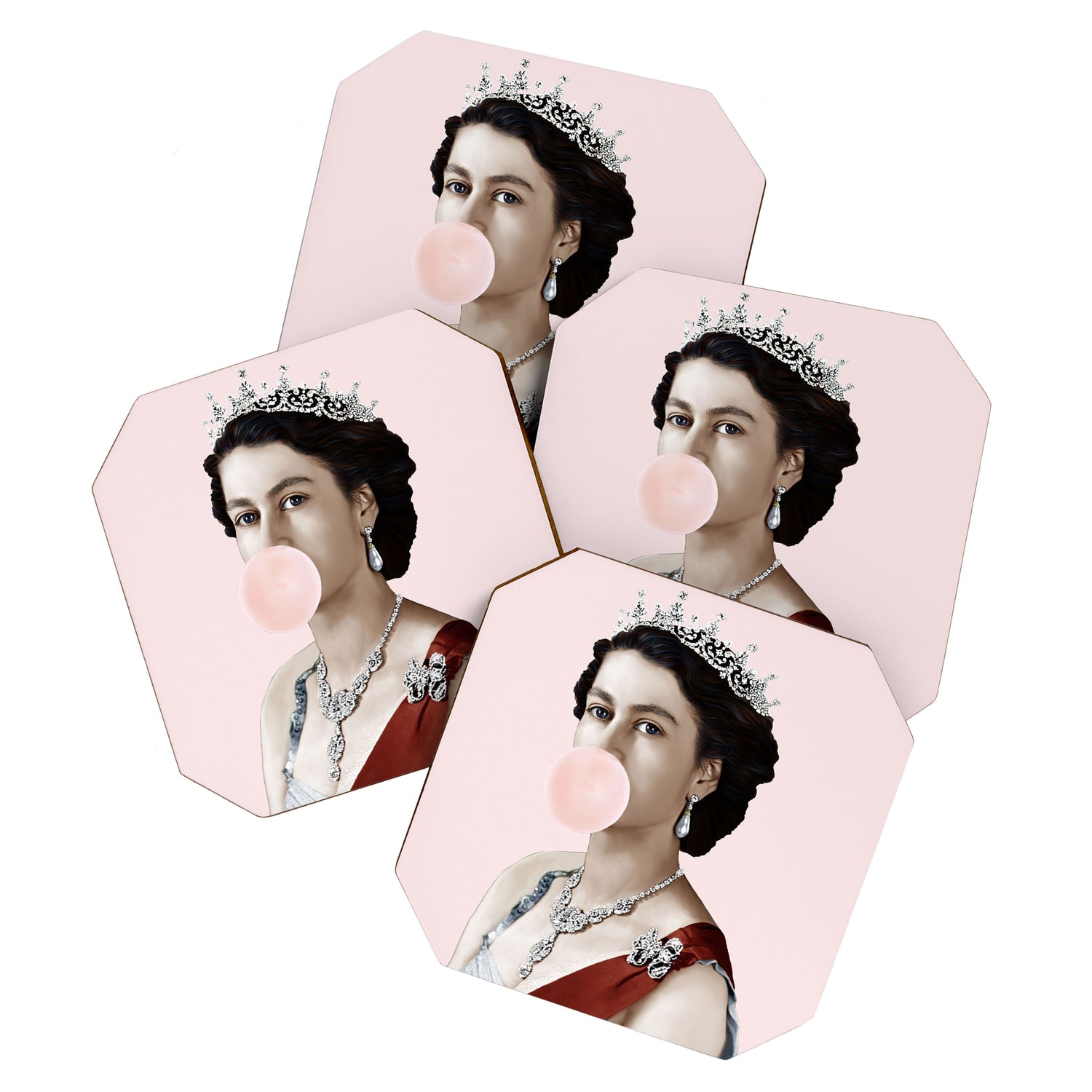 Queen Elizabeth II Blowing Pink Bubble gum Coaster Gallery Image 1