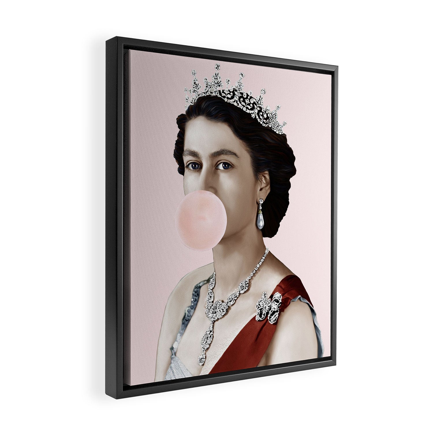 Queen Elizabeth II Blowing Pink Bubble gum Framed Canvas Print Gallery Image 2