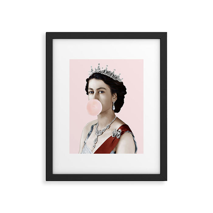 Queen Elizabeth II Blowing Pink Bubble gum Framed Art Print Gallery Image 1