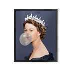 Queen Elizabeth in blue satin blowing a bubble gum Framed Canvas Print Gallery Image 8