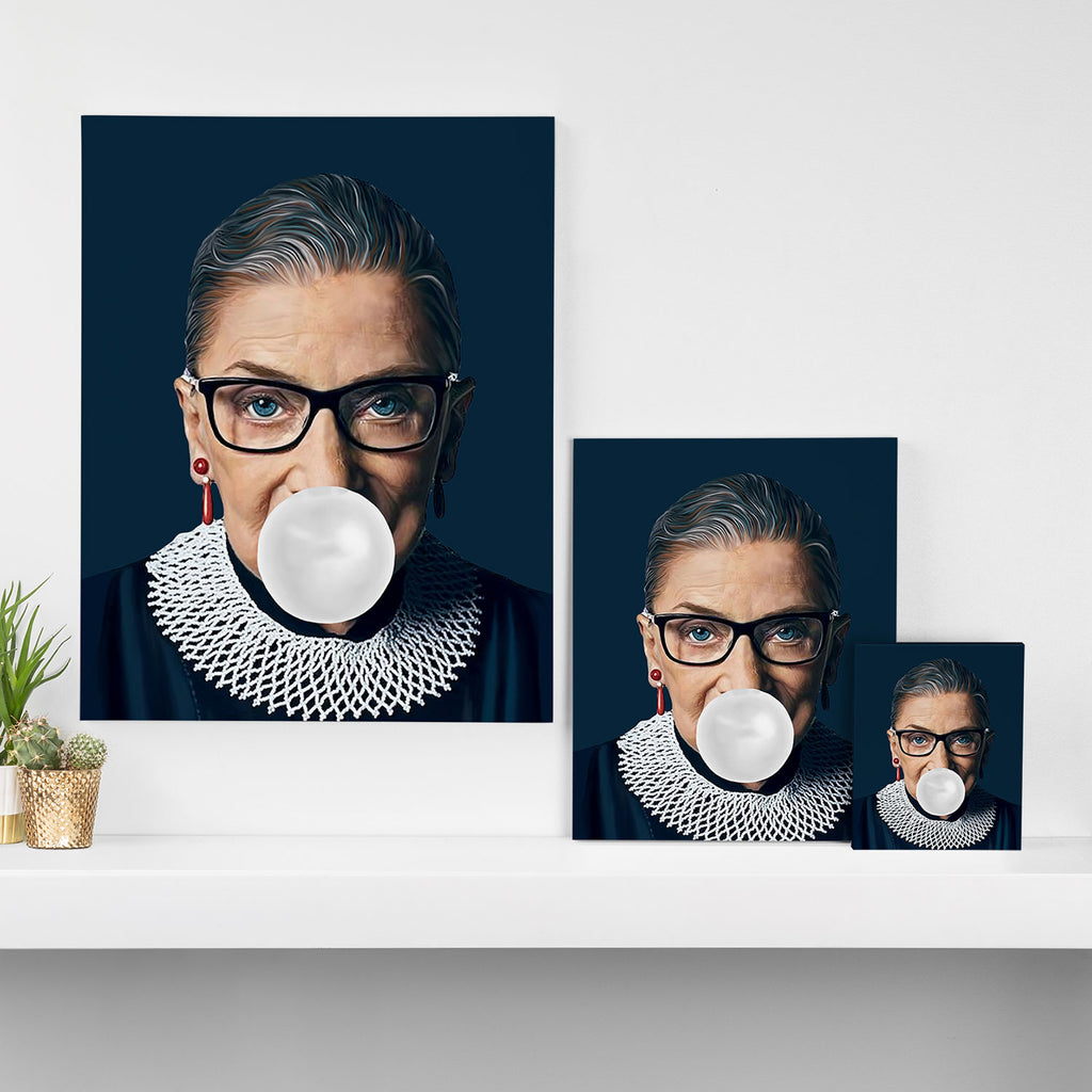 Ruth Bader Ginsburg Blowing White Bubble gum Canvas Print Gallery Image 3