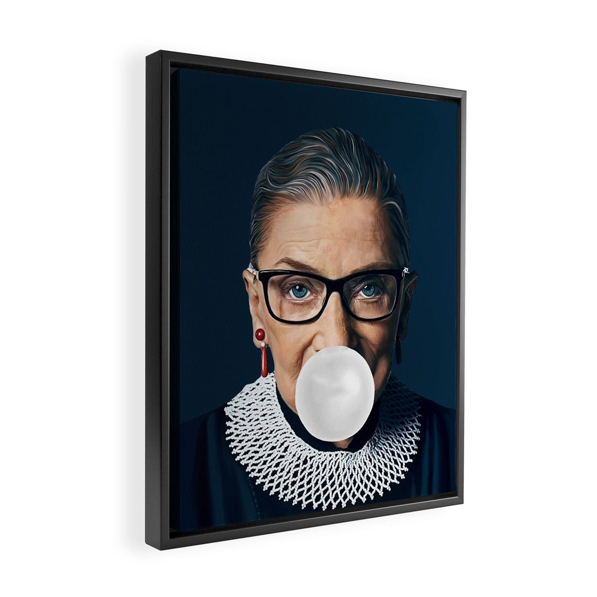 Ruth Bader Ginsburg Blowing White Bubble gum Framed Canvas Print Gallery Image 2