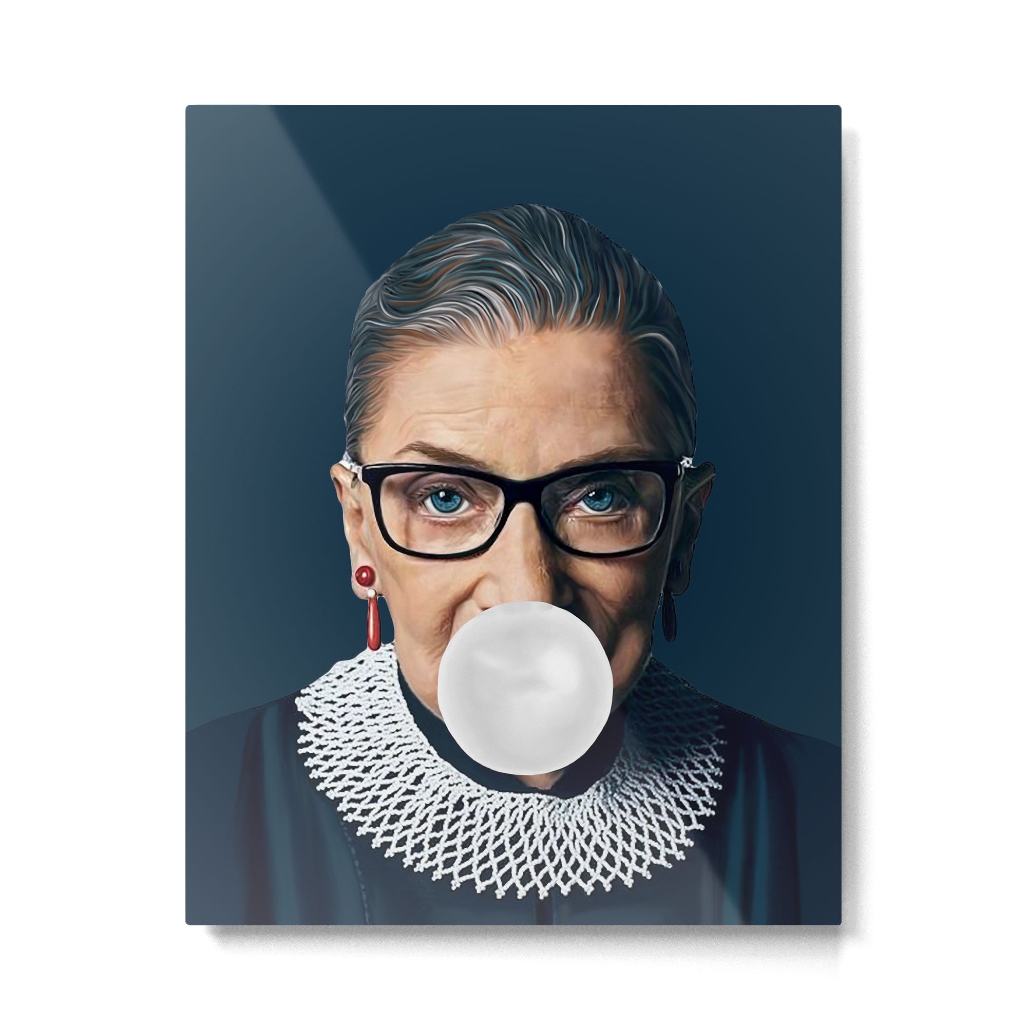 Ruth Bader Ginsburg Blowing White Bubble gum Metal Print Gallery Image 6