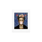 Woman  Blowing a pink Bubble gum with vintage Medway tapestry Art Print Gallery Image 1