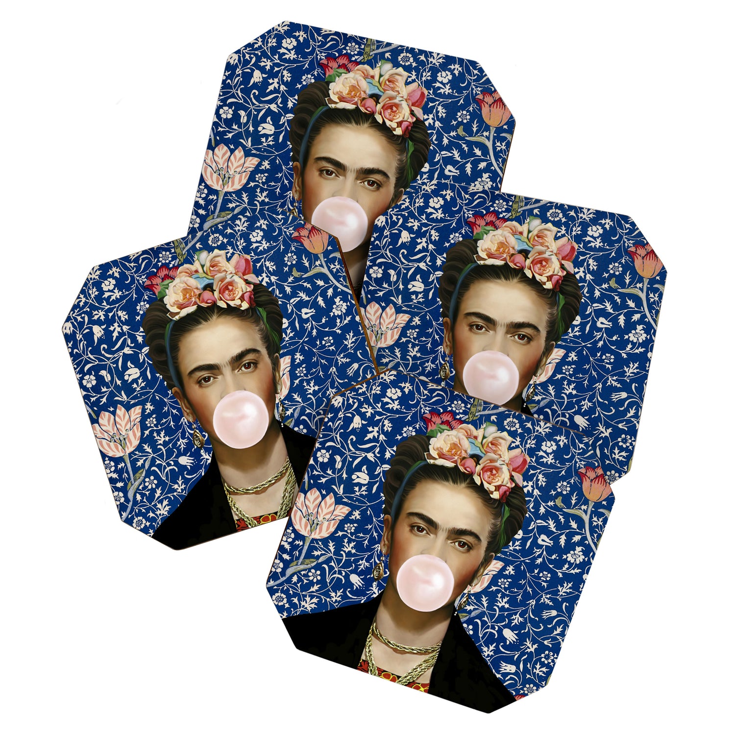 Woman  Blowing a pink Bubble gum with vintage Medway tapestry Coaster Gallery Image 1