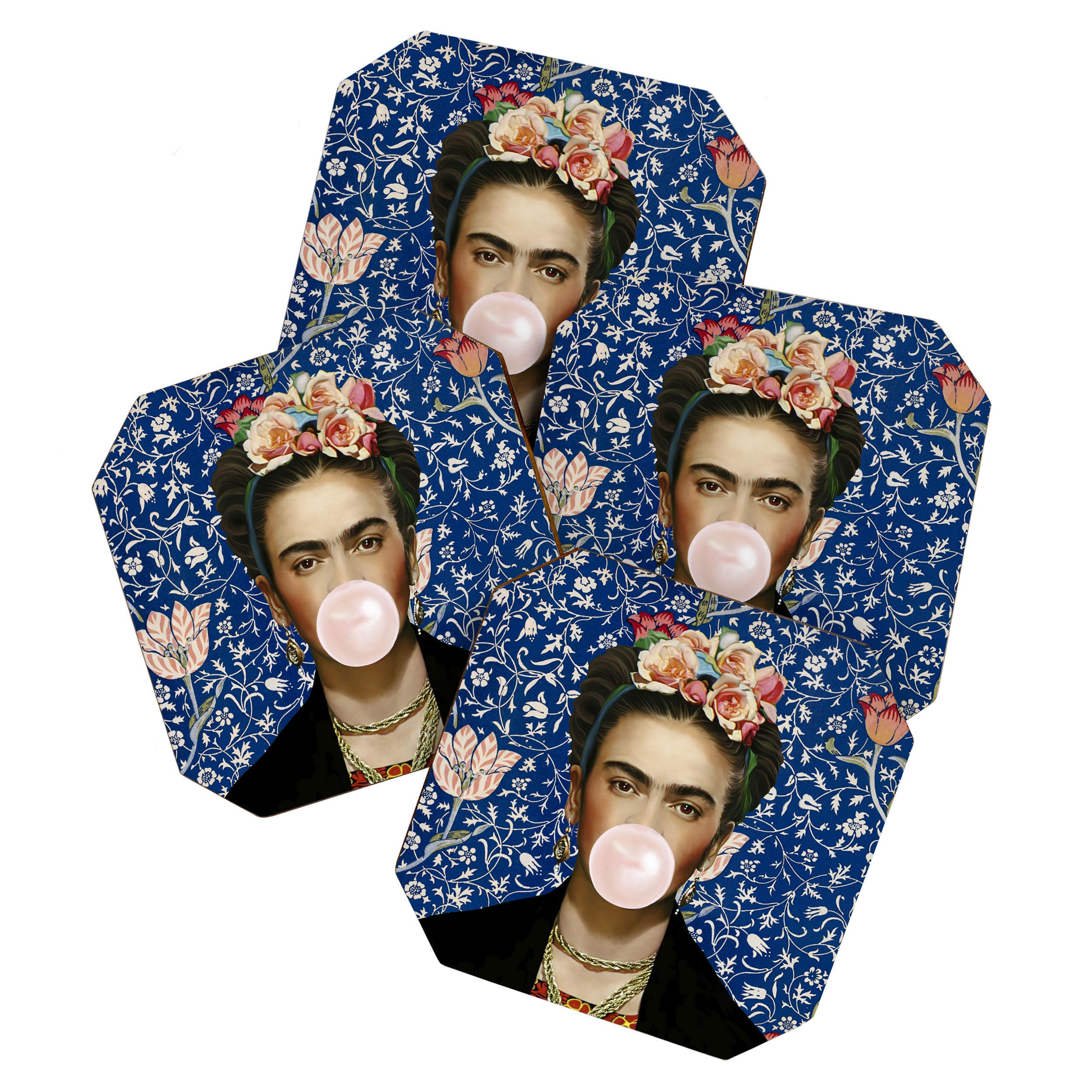 Woman  Blowing a pink Bubble gum with vintage Medway tapestry Coaster Gallery Image 1