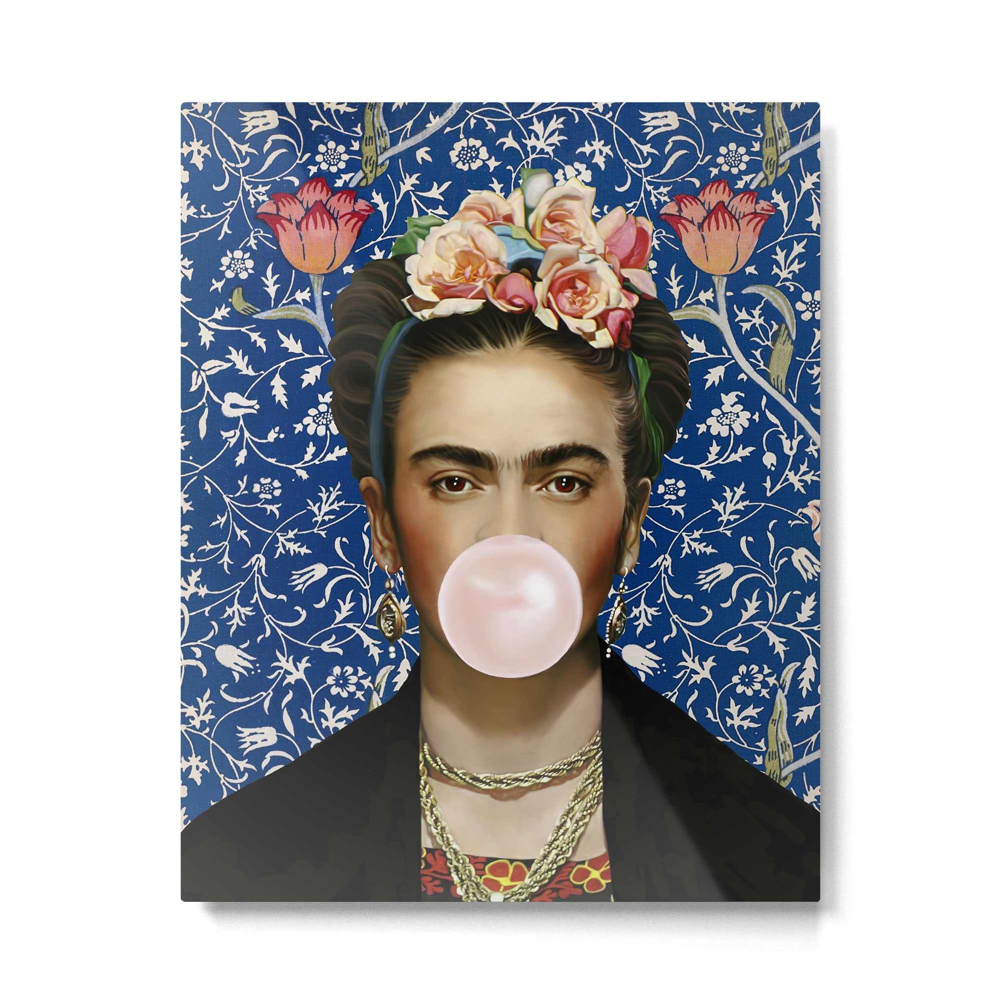 Woman  Blowing a pink Bubble gum with vintage Medway tapestry Metal Print Gallery Image 6