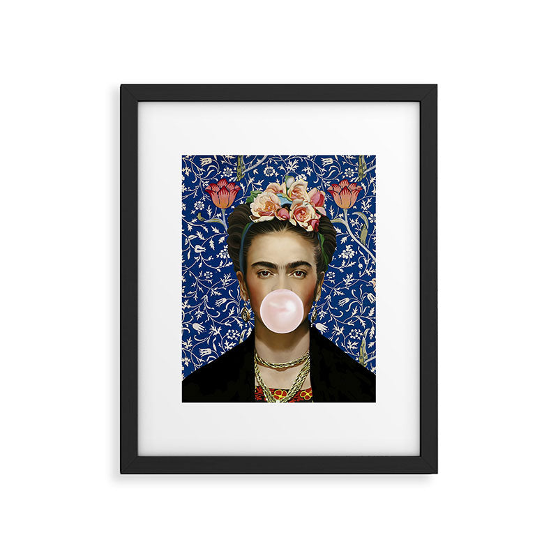 Woman  Blowing a pink Bubble gum with vintage Medway tapestry Framed Art Print Gallery Image 6