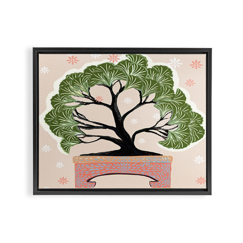 Bonsai in Pink and Green Framed Canvas Print Gallery Image 3