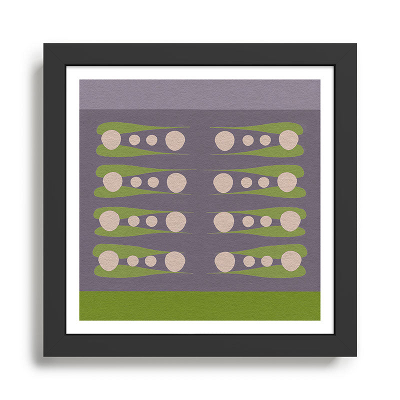 Holding the pose in abstract shapes in purple hues  Framed Art Print Gallery Image 1