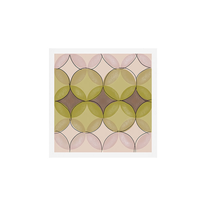 Nuanced echoing circles tell a story in a painterly way with soft muted hues Art Print Gallery Image 1