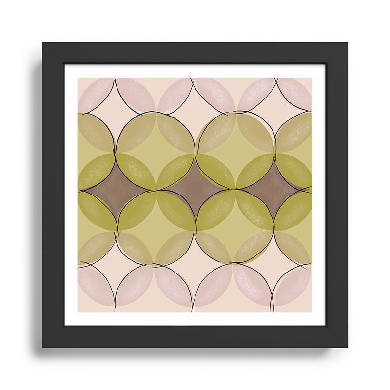 Nuanced echoing circles tell a story in a painterly way with soft muted hues Framed Art Print Gallery Image 1