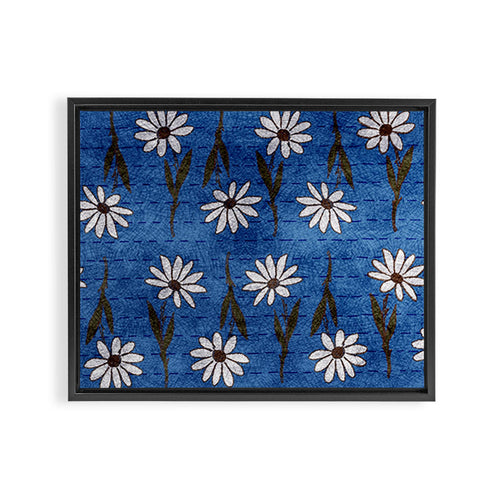 Vibrant Daisies On Cobalt  Framed Canvas Print
